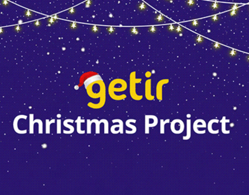 Getir Christmas campaign artwork with a yellow logo and festive lights on purple